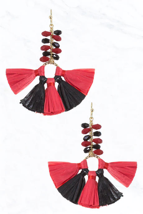 Fanned Raffia Beaded Earrings