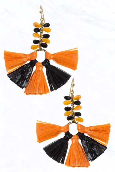 Fanned Raffia Beaded Earrings