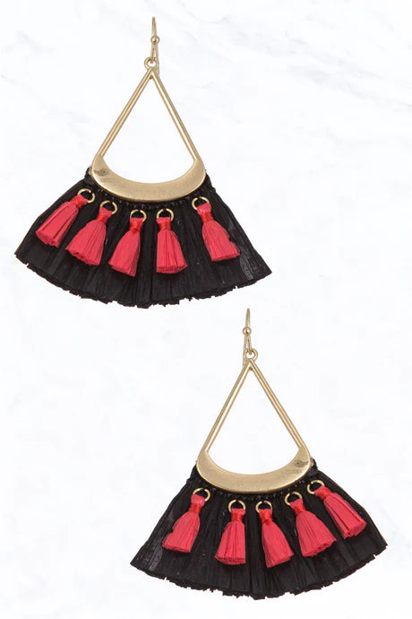 Fanned Raffia Triangle Earrings