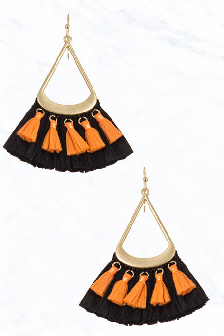 Fanned Raffia Triangle Earrings