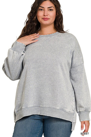 Acid Wash Fleece Pullover Top