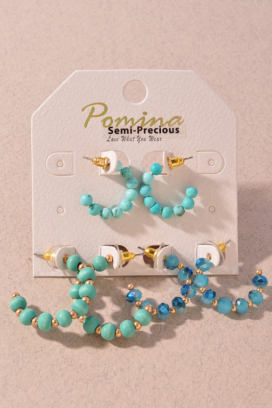 Crystal Bead Hoop Earring Set