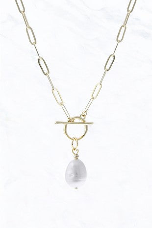 Freshwater Pearl Pendant Chain Toggle Necklace