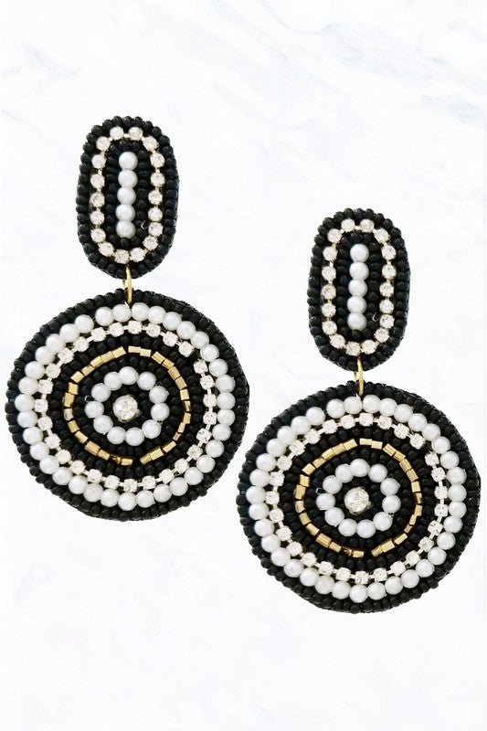 Seed Bead Rhinestones & Pearl Post Dangle Earrings