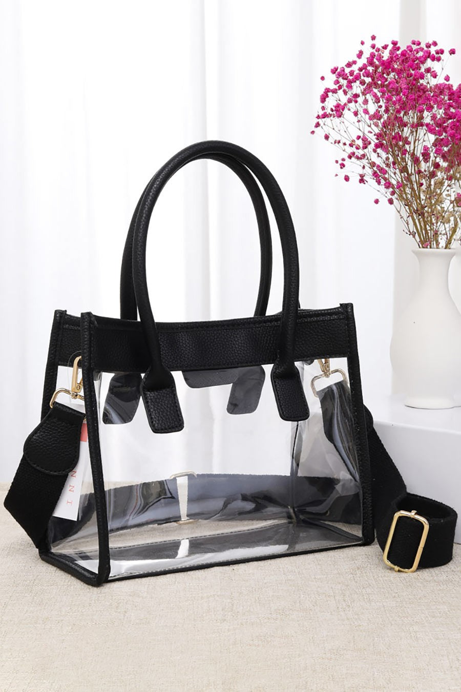 Solid Faux Leather Clear Tote