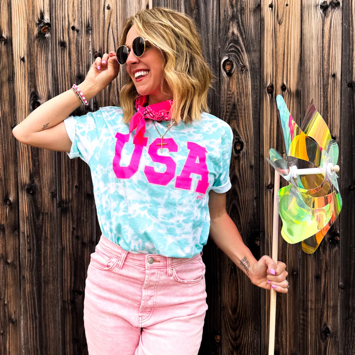 USA Aqua Tie Dye Graphic Tee