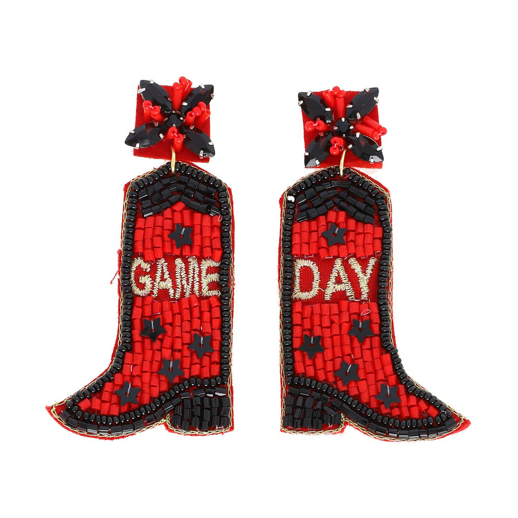 Game Day Seed Bead Boot Earrings