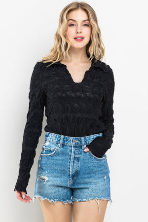 Textured Fitted Long Sleeve Top