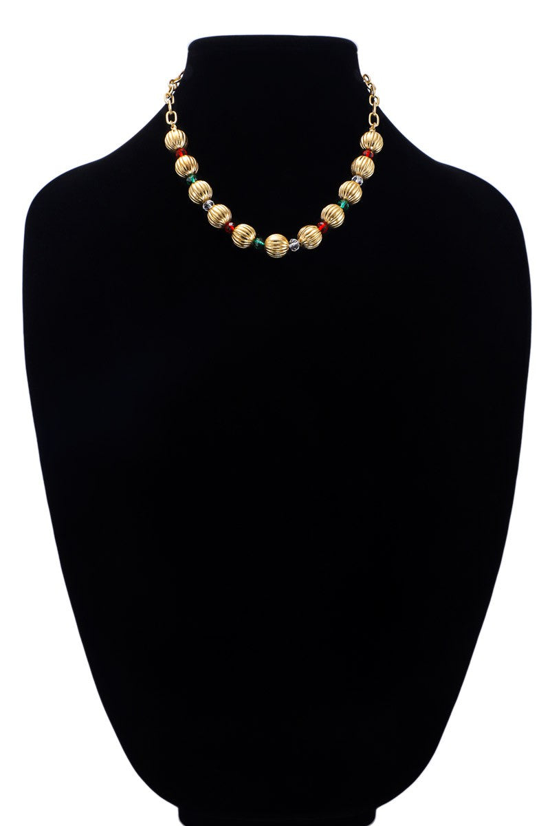 Metal Beaded Glass Accent Necklace