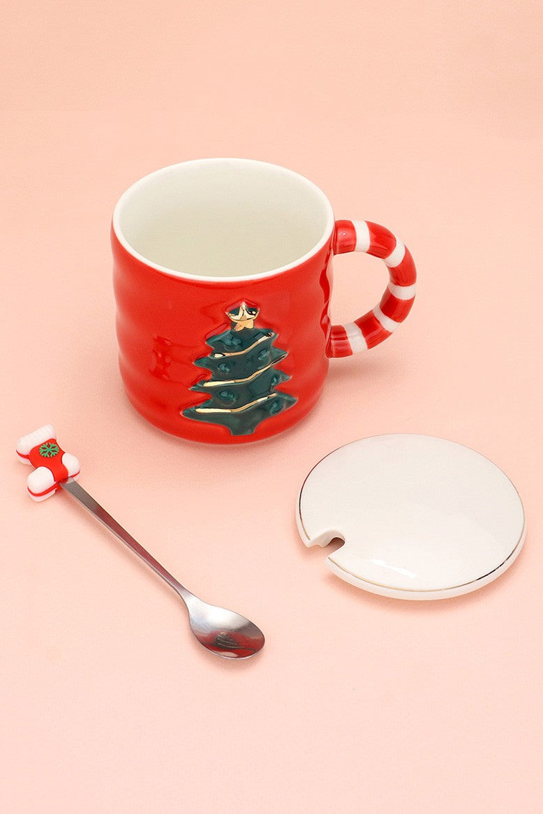 Christmas Tree Candy Cane Handle Ceramic Mug Cup