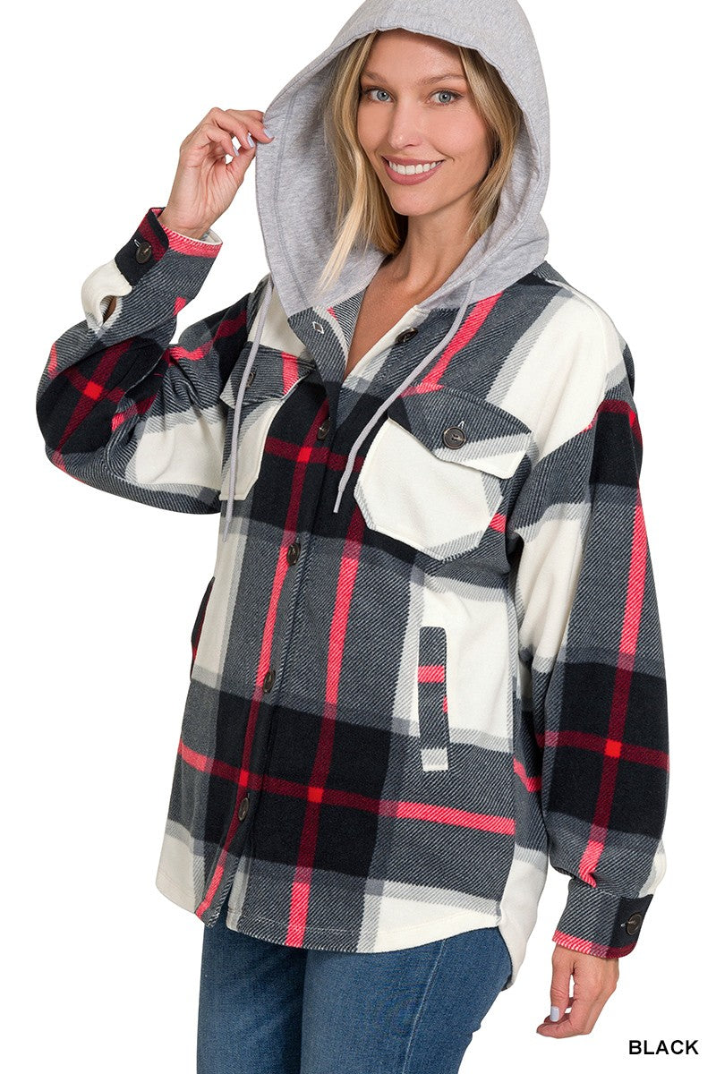 Plaid Fleece Hooded Jacket