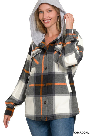 Plaid Fleece Hooded Jacket