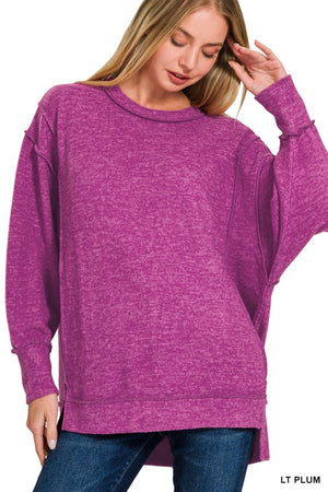 Zenana Brushed Melange Hacci Oversized Sweater