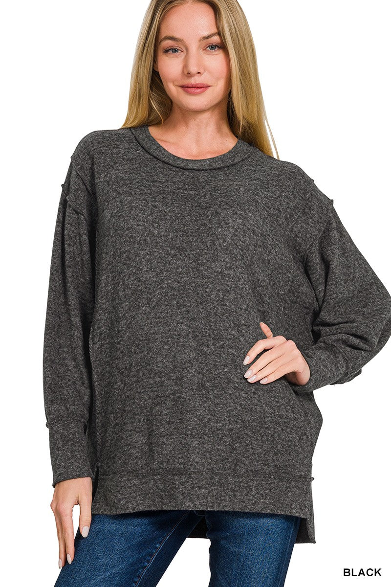 Zenana Brushed Melange Hacci Oversized Sweater