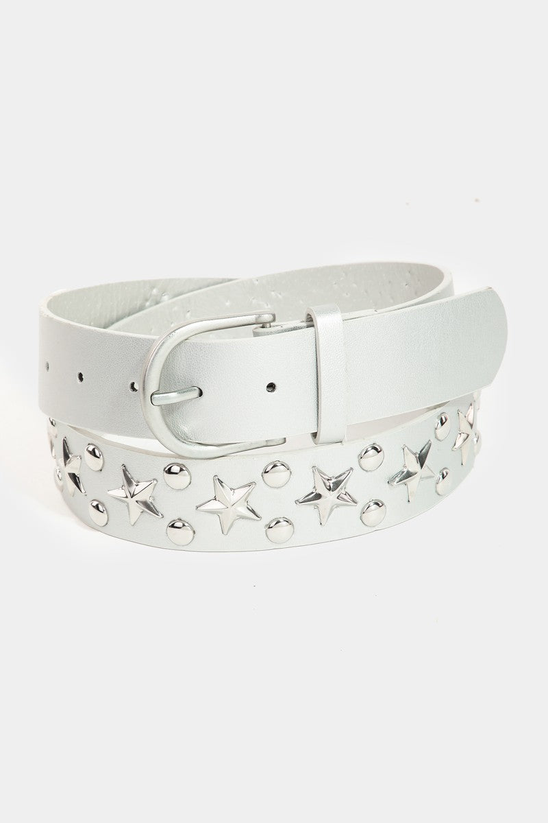 Metallic Stars Faux Leather Belt