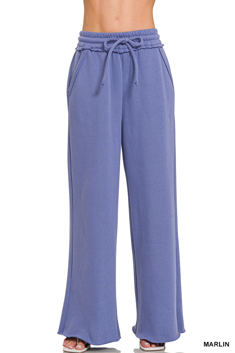 Zenana Fleece Exposed Seam Wide Leg Sweatpants