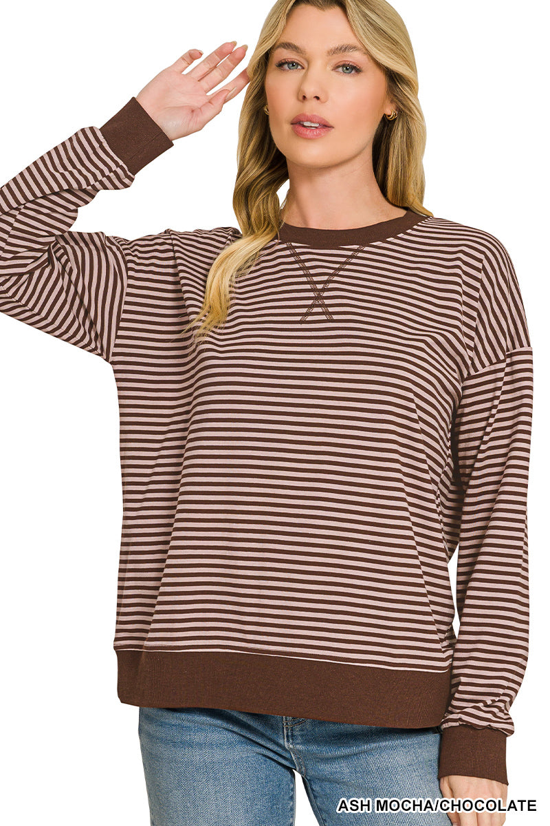 Zenana Striped Lightweight Pullover