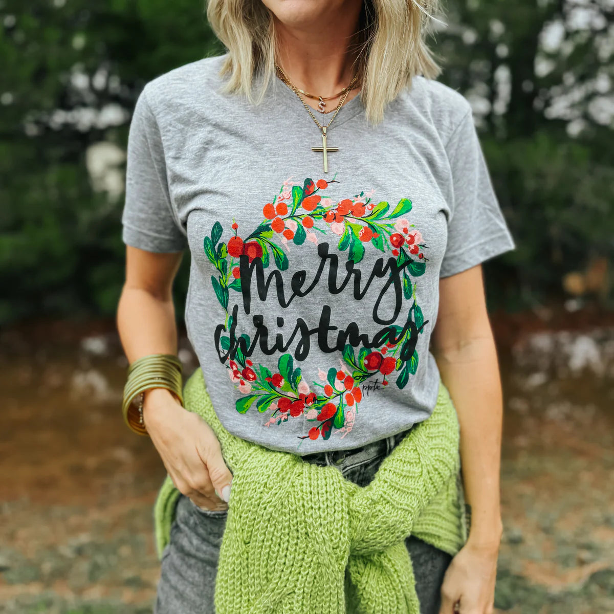 Merry Christmas Wreath Graphic Tee