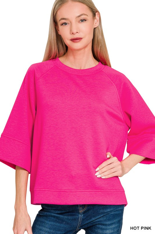 Zenana Scuba 3/4 Sleeve Pullover Top