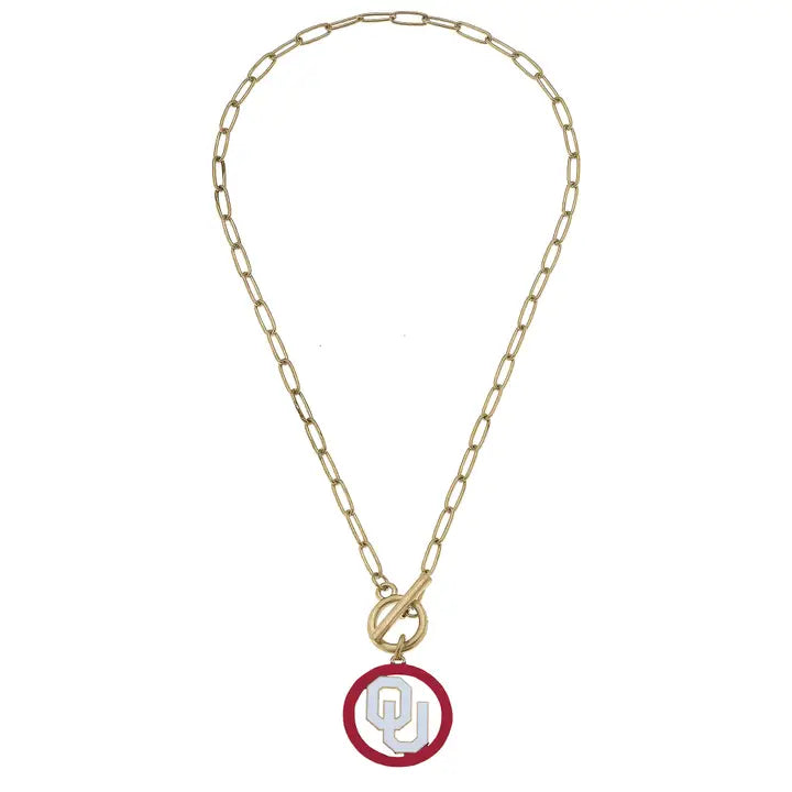 Oklahoma Sooners Logo Enamel T-Bar Necklace