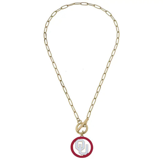 Oklahoma Sooners Logo Enamel T-Bar Necklace