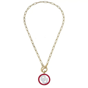 Oklahoma Sooners Logo Enamel T-Bar Necklace