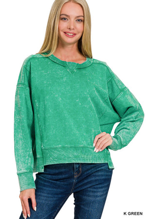 Zenana Acid Wash Crop Pullover