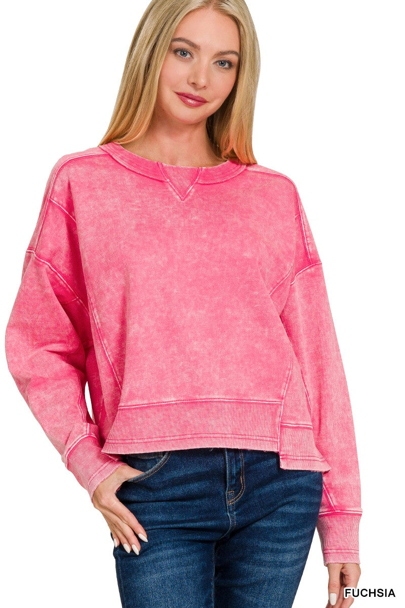 Zenana Acid Wash Crop Pullover