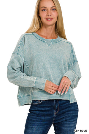 Zenana Acid Wash Crop Pullover