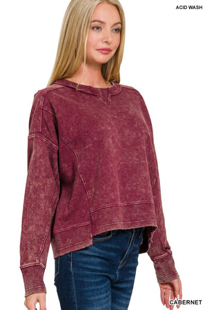 Zenana Acid Wash Crop Pullover