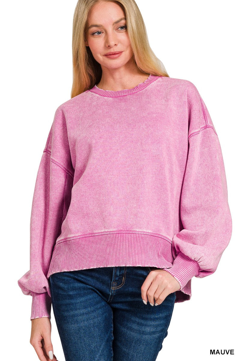 Zenana Acid Wash Oversized Long Sleeve Sweatshirt