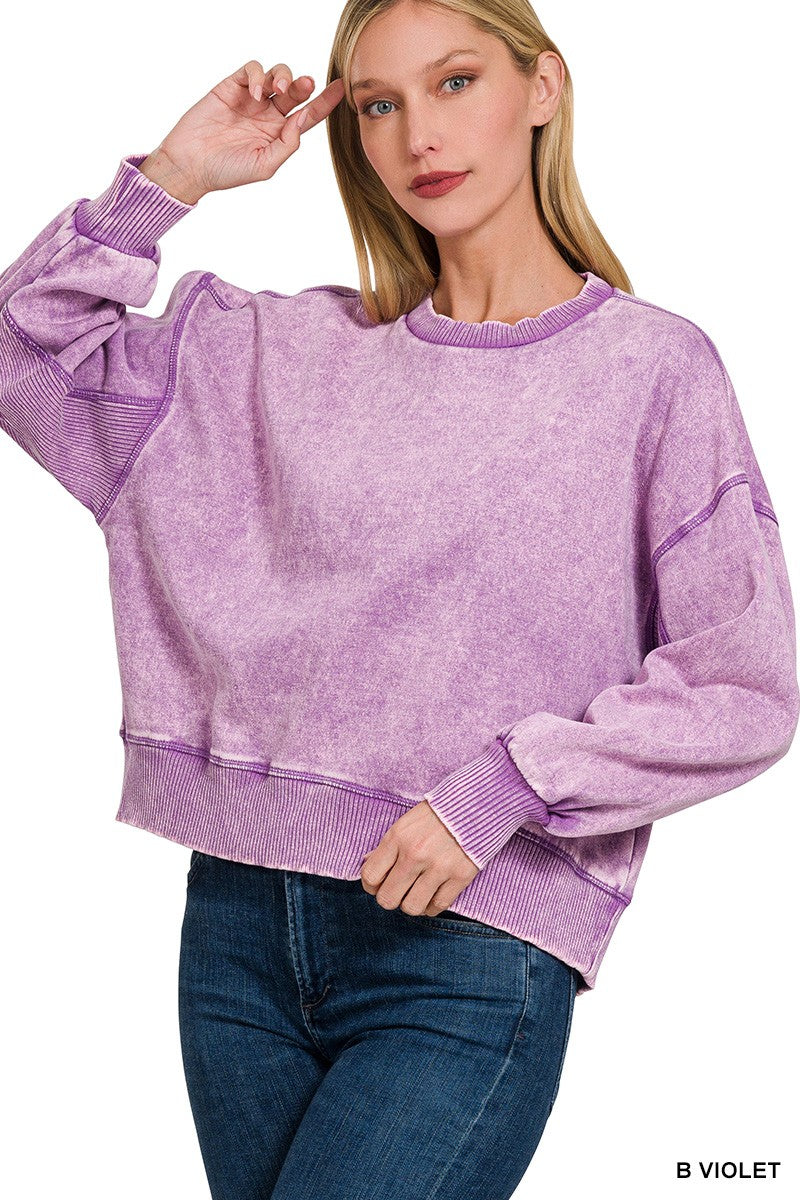 Zenana Acid Wash Oversized Long Sleeve Sweatshirt
