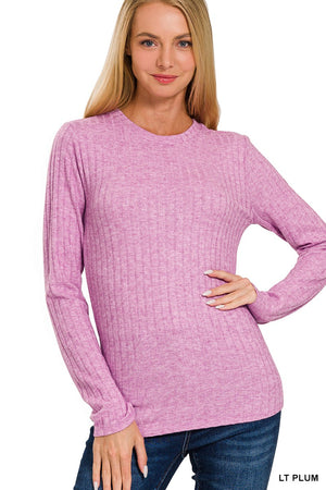 ZENANA RIBBED LONG SLEEVE ROUND NECK TOP