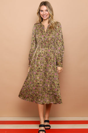 Faye Floral Olive Midi Dress