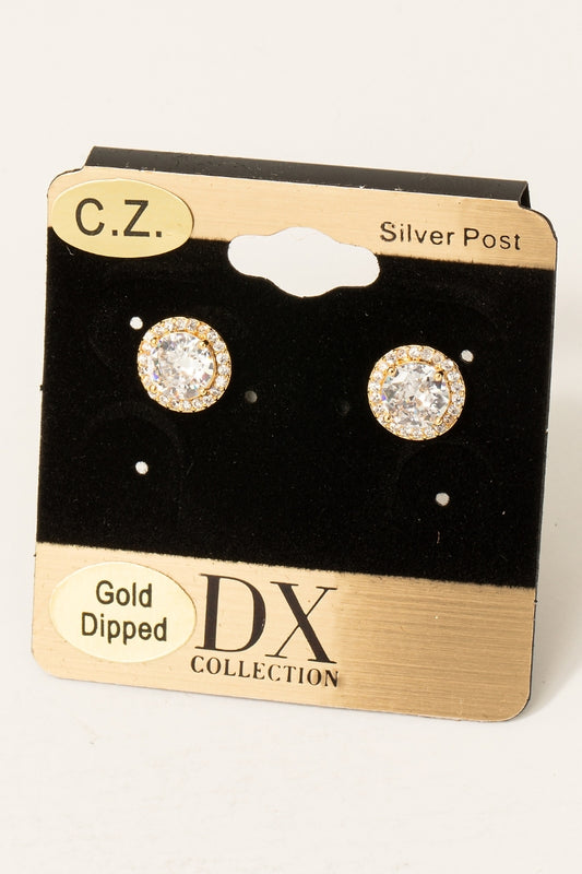 Gold Dipped CZ Halo Stud Earrings