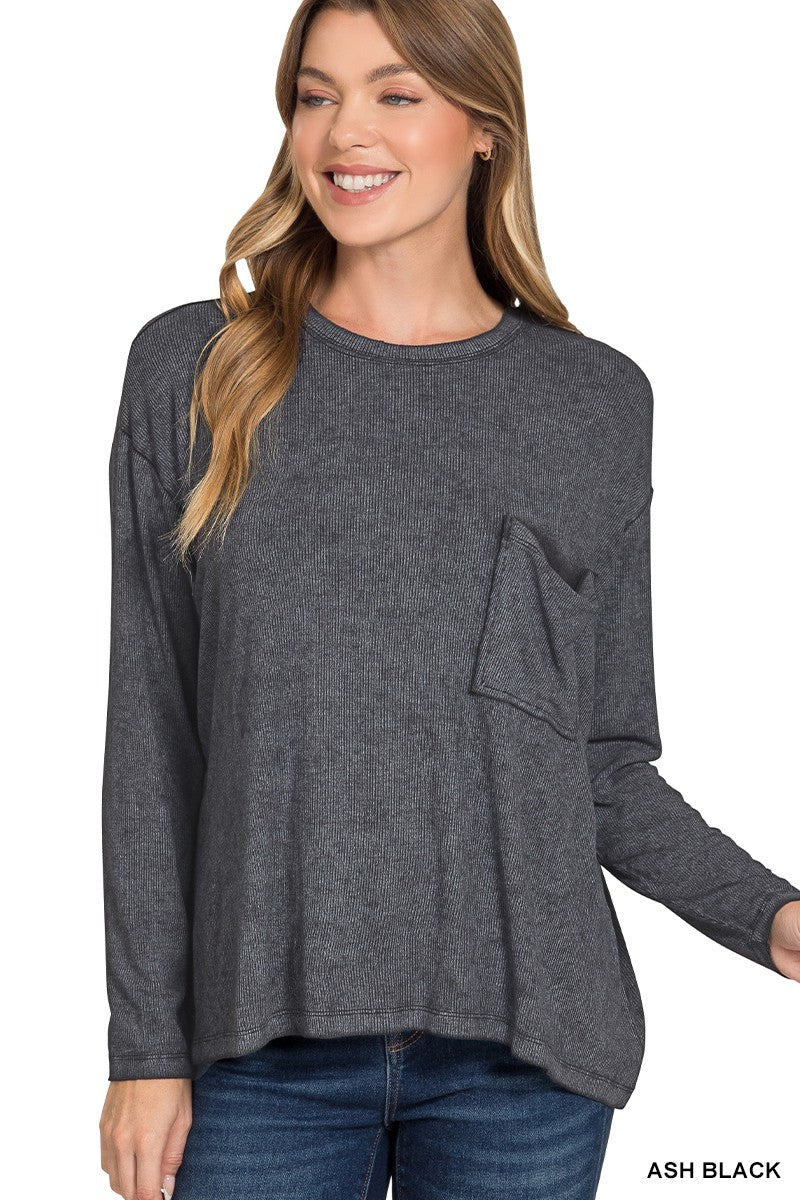 Zenana Washed Ribbed Dolman Long Sleeve Top