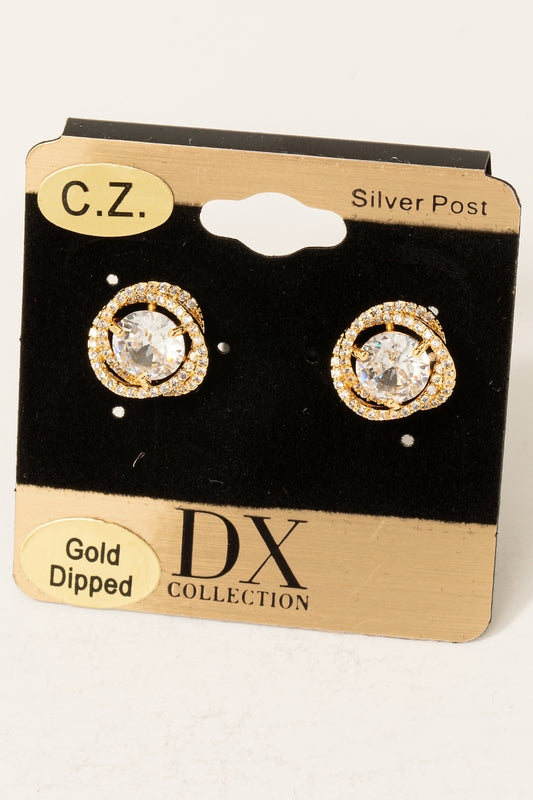 Gold Dipped Cz Knot Halo Stud Earrings