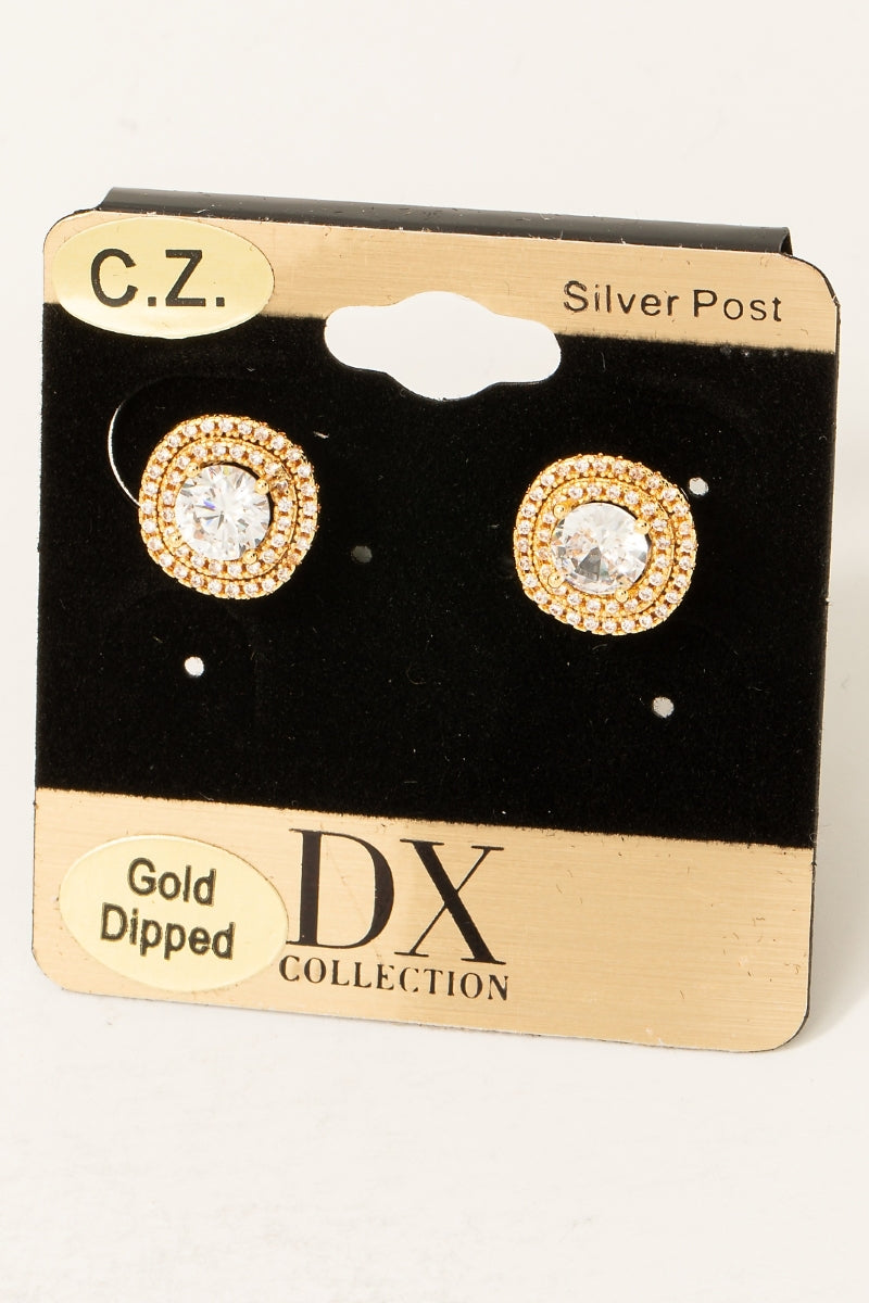 Gold Dipped CZ Double Halo Set Stud Earrings