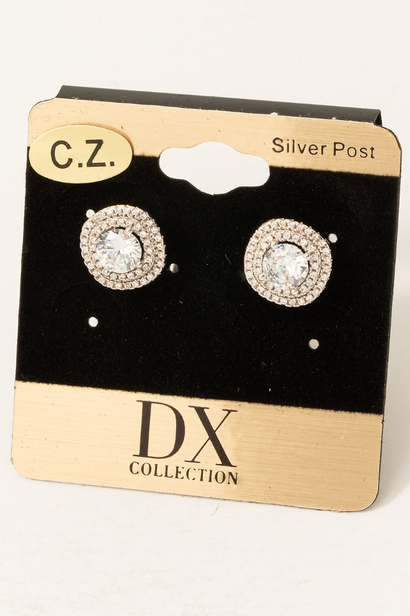 Gold Dipped CZ Double Halo Stud Earrings