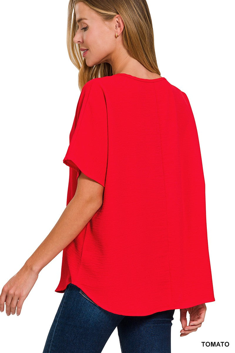 Woven Airflow V-Neck Short Sleeve Top