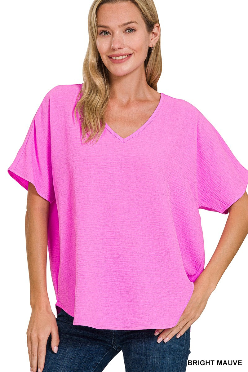 Woven Airflow V-Neck Short Sleeve Top