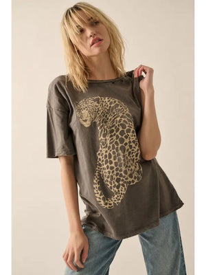 Cheetah Mineral Washed Distressed Oversized Graphic Tee