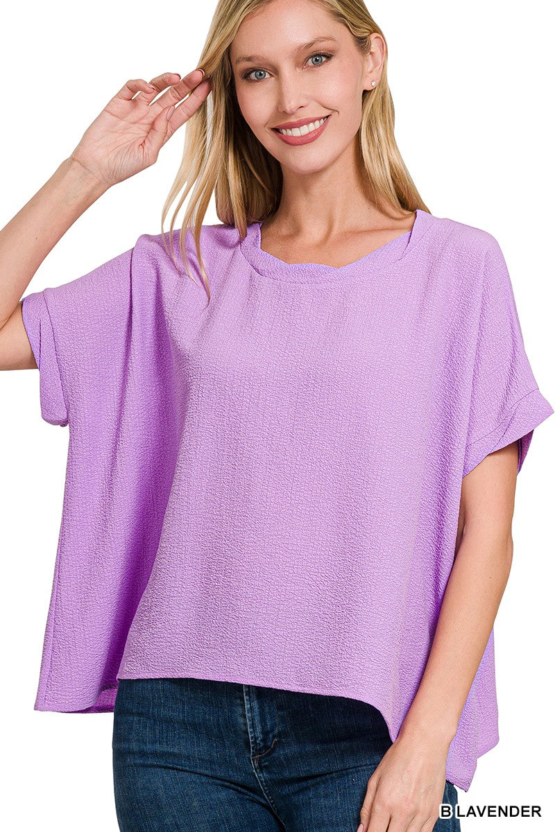 Woven Round Neck Short Sleeve Top