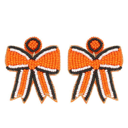 Striped Bow Seed Bead Earrings