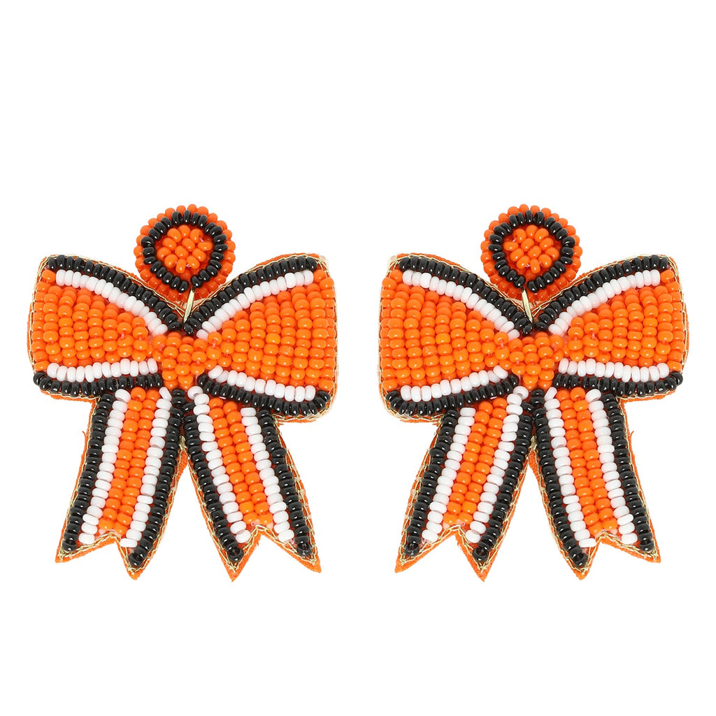 Striped Bow Seed Bead Earrings