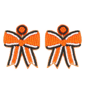 Striped Bow Seed Bead Earrings