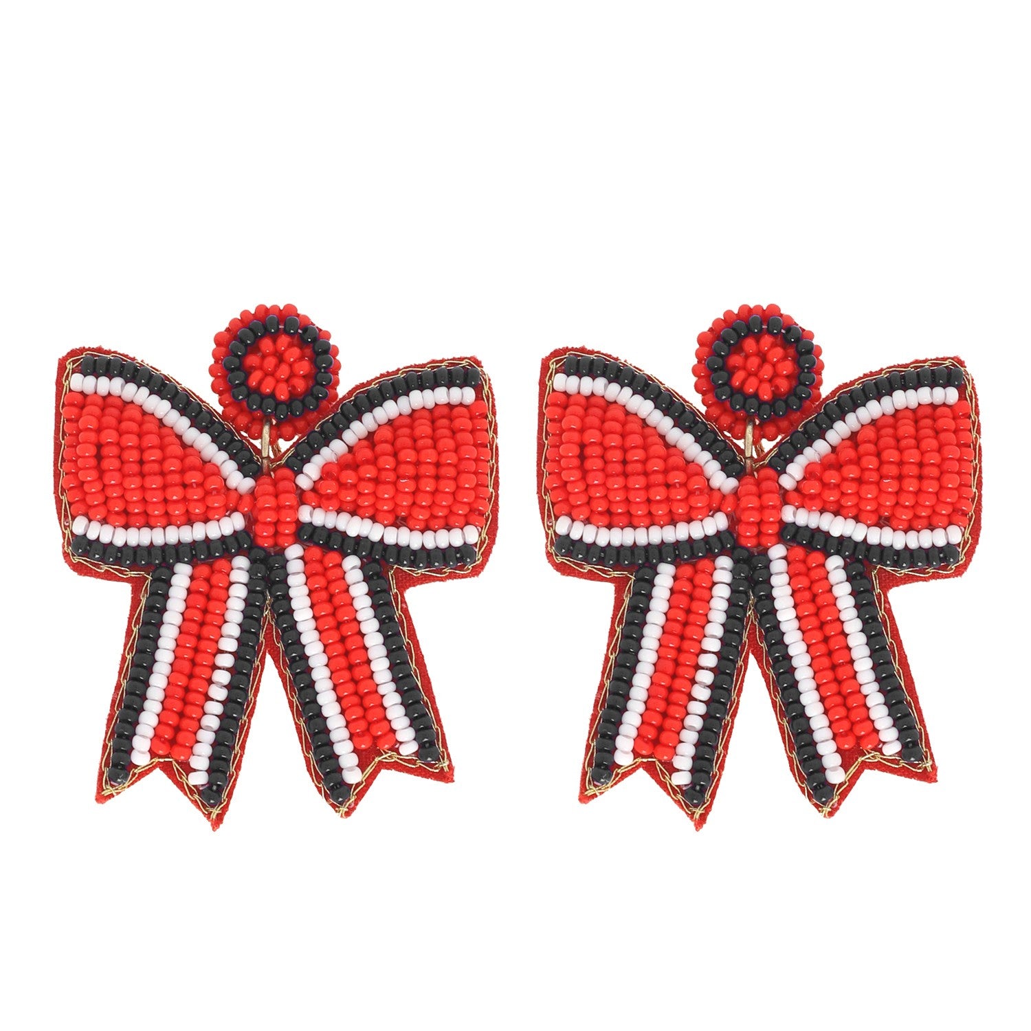 Striped Bow Seed Bead Earrings