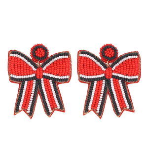 Striped Bow Seed Bead Earrings