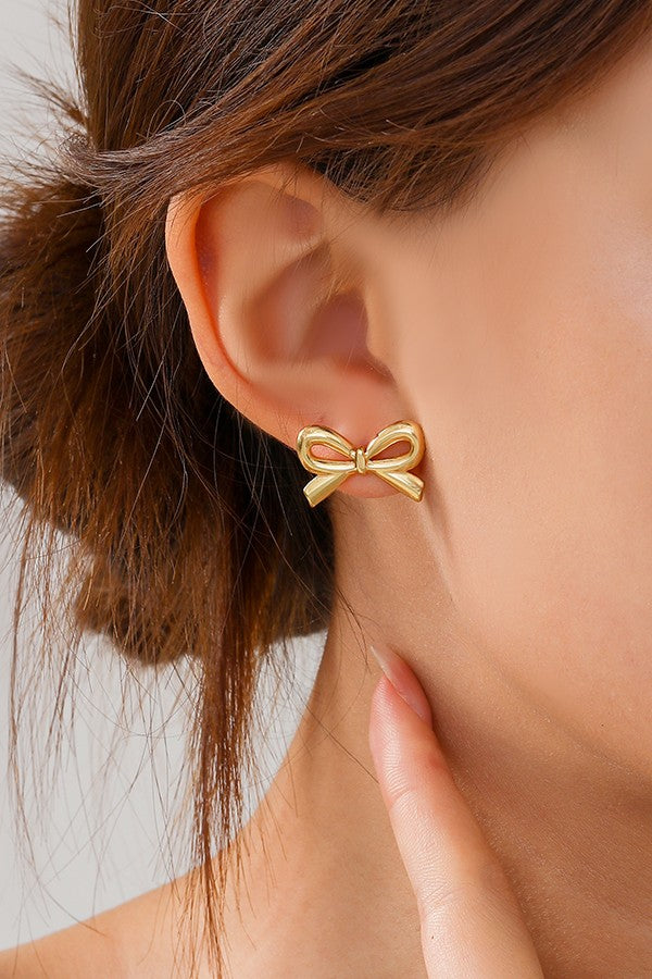 Sleek Gold Bow Earrings