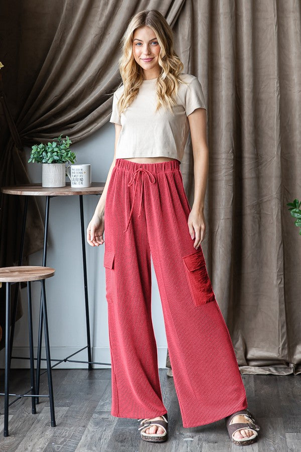 Solid Urban Ribbed Casual Pants